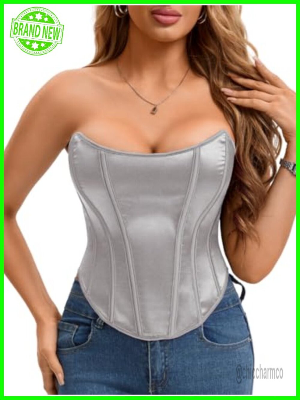 Womens Strapless Lace-Up Corset Top Bustier Boned Party Clubwear
